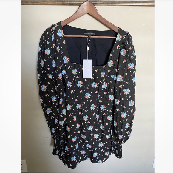 Caroline Constas Elliot Dress Black Spot Floral Size Medium NWT - Picture 4 of 6